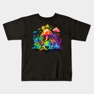 Frogs And Colorful Mushrooms Kids T-Shirt